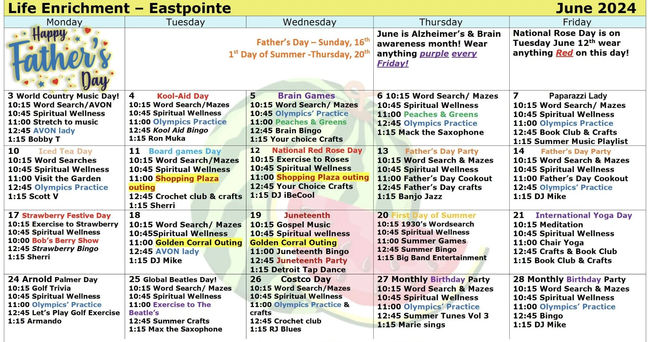 Center Activity Calendars — PACE Southeast Michigan